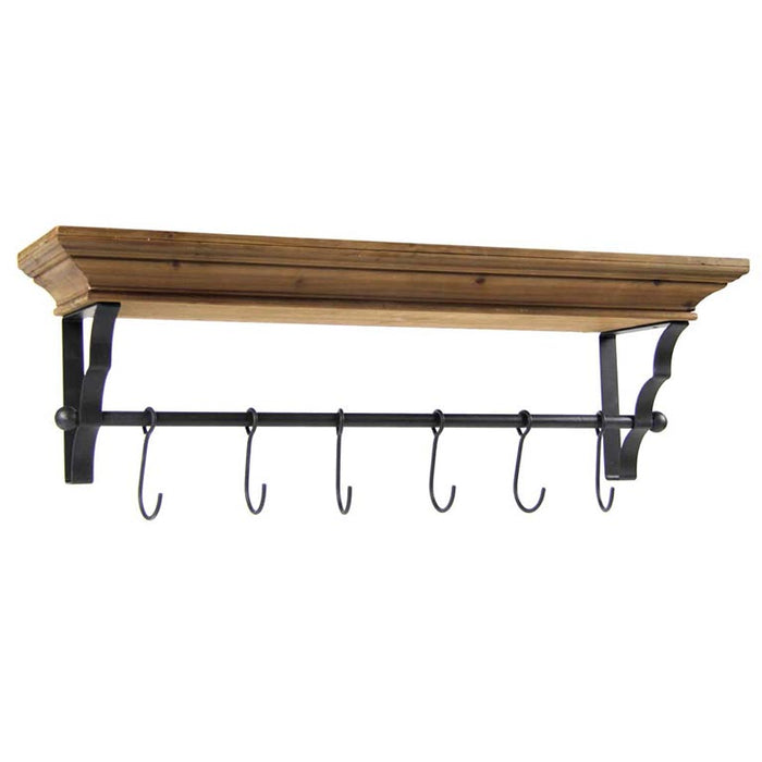 MENSOLA APPENDINO COLOR NOCE CON 6 GANCI NERI 80 X 20 X 25 CM