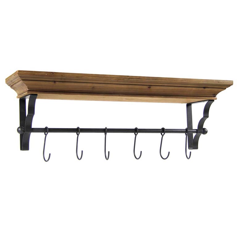 MENSOLA APPENDINO COLOR NOCE CON 6 GANCI NERI 80 X 20 X 25 CM