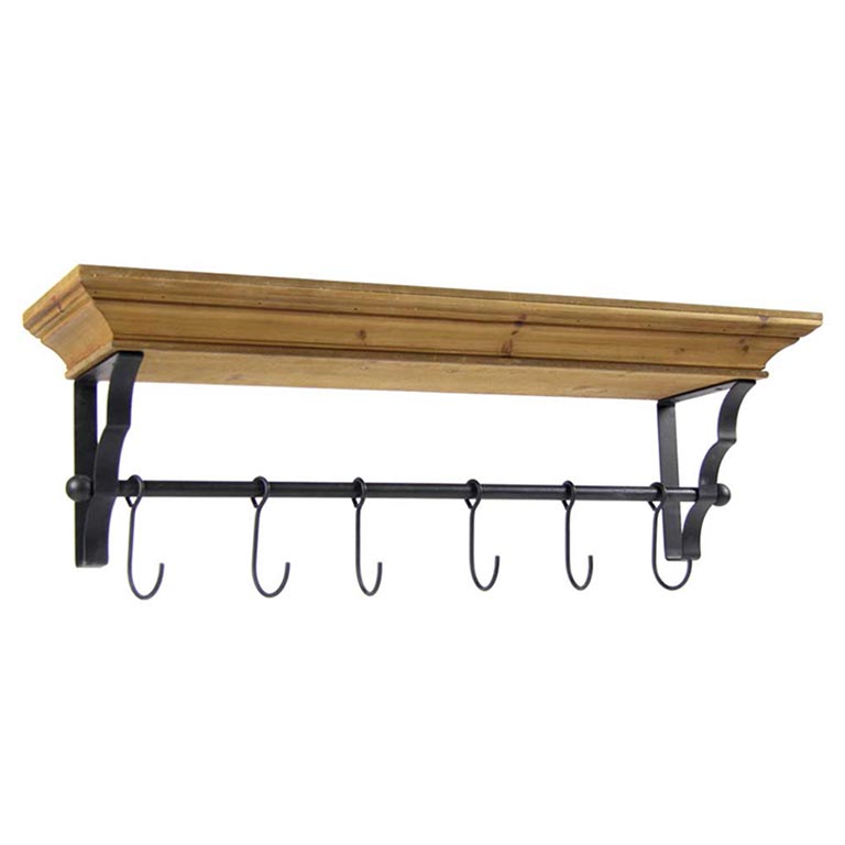 MENSOLA APPENDINO COLOR NATURALE CON 6 GANCI NERI 80 X 20 X 25 CM