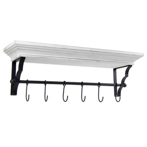MENSOLA APPENDINO COLORE BIANCO CON 6 GANCI NERI 80 X 20 X 25 CM