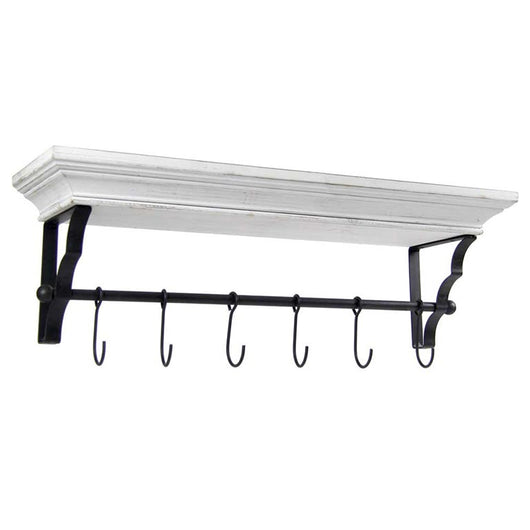MENSOLA APPENDINO COLORE BIANCO CON 6 GANCI NERI 80 X 20 X 25 CM