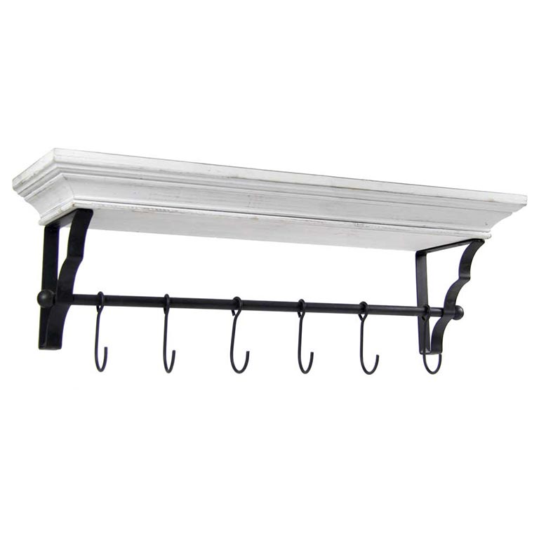 MENSOLA APPENDINO COLORE BIANCO CON 6 GANCI NERI 80 X 20 X 25 CM