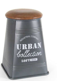 POUF GRIGIO IN METALLO E TOP IN LEGNO 27 X H44 CM