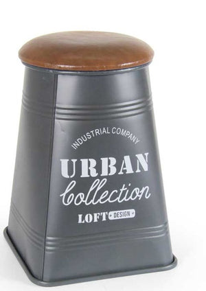 POUF GRIGIO IN METALLO E TOP IN LEGNO 27 X H44 CM