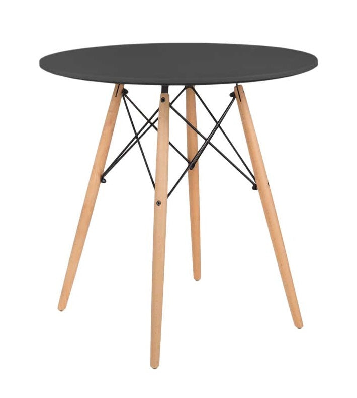 NAIROBI TAVOLO TONDO CON TOP NERO E GAMBE EFFETTO LEGNO 60 X 74 CM