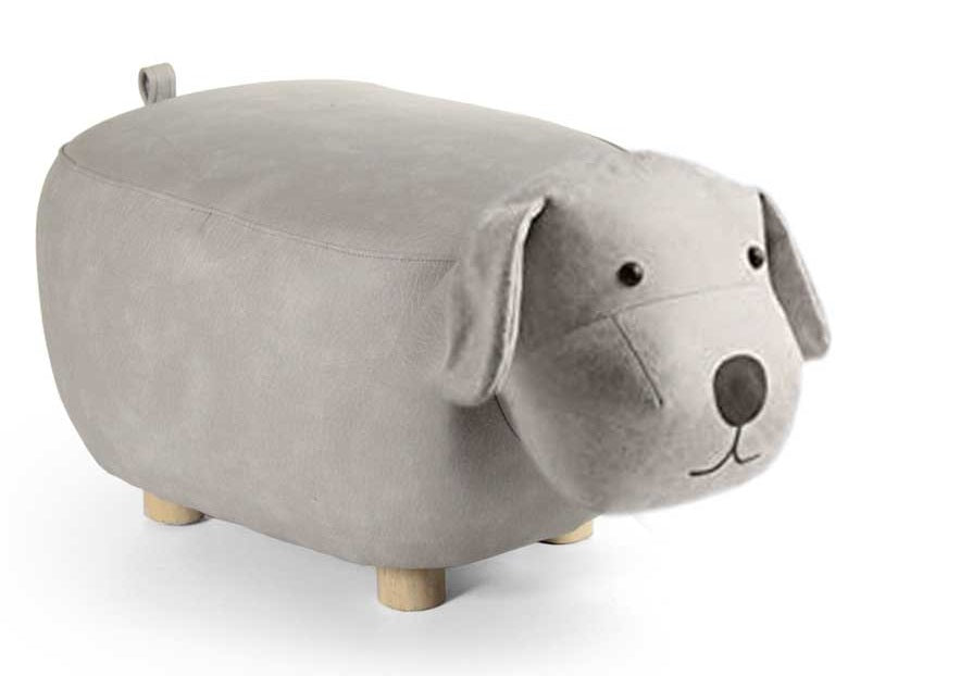 SGABELLO PUPPY A FORMA DI CANE IN SIMILPELLE 62X32 XH30 CM COLORE GRIGIO
