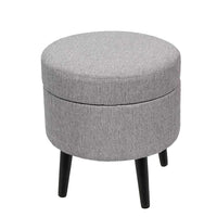 POUF CONTENITORE TONDO IN TESSUTO CON GAMBE LEGNO  37 X 39 CM COLORE GRIGIO