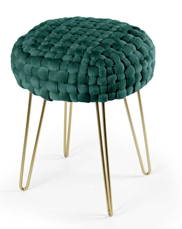 POUF PORTO IN VELLUTO CON GAMBE DORATE E TOP VERDE 35 X H43 CM