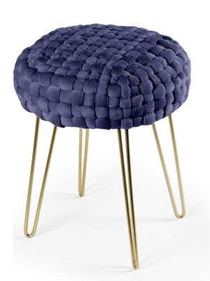 POUF PORTO IN VELLUTO CON GAMBE DORATE E TOP BLU 35 X H43 CM
