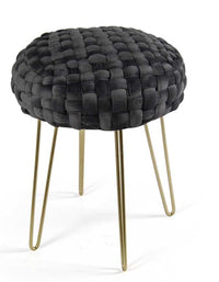 POUF PORTO IN VELLUTO CON GAMBE DORATE E TOP NERO 35 X H43 CM