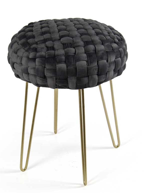 POUF PORTO IN VELLUTO CON GAMBE DORATE E TOP NERO 35 X H43 CM