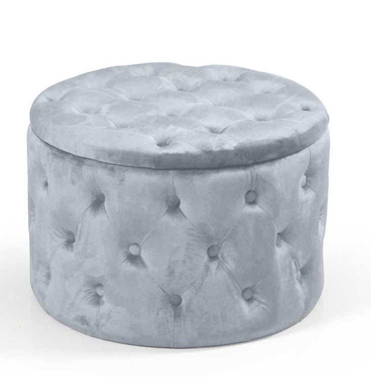 POUF CONTENITORE IN VELLUTO TRAPUNTATO 60 X 60 X H42 CM COLORE GRIGIO CIELO