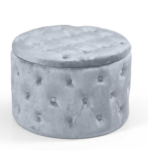 POUF CONTENITORE IN VELLUTO TRAPUNTATO 60 X 60 X H42 CM COLORE GRIGIO CIELO