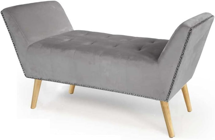 PANCA IN VELLUTO CON GAMBE LEGNO 117 X 40 X 60 CM IN COLORE GRIGIO