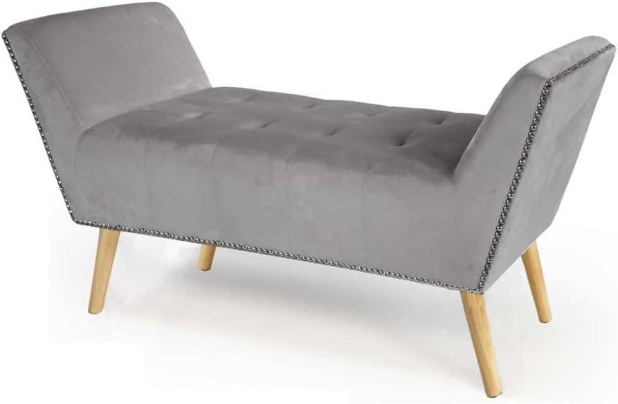 PANCA IN VELLUTO CON GAMBE LEGNO 117 X 40 X 60 CM IN COLORE GRIGIO