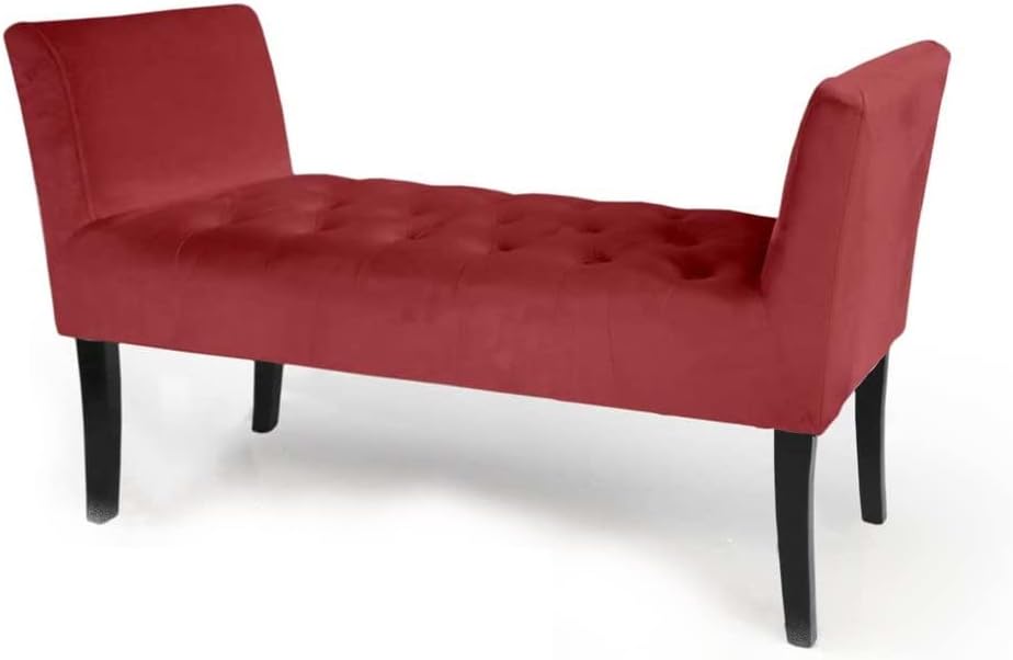 PANCA IN VELLUTO CON GAMBE NERE 110 X 40 X 60 CM IN COLORE BORDEAUX