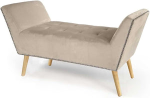 PANCA IN VELLUTO CON GAMBE LEGNO 117 X 40 X 60 CM IN COLORE BEIGE