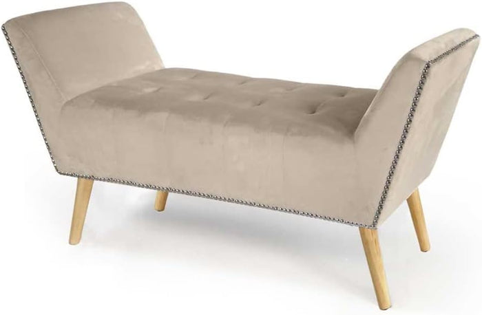 PANCA IN VELLUTO CON GAMBE LEGNO 117 X 40 X 60 CM IN COLORE BEIGE