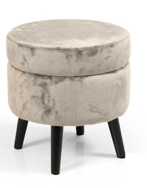 POUF CONENITORE SEDUTA IN VELLUTO E GAMBE NERE 37 X H40 CM COLORE BEIGE