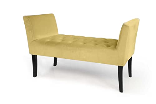 PANCA IN VELLUTO CON GAMBE NERE 110 X 40 X 60 CM IN COLORE SENAPE