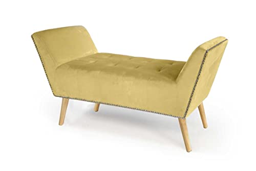 PANCA IN VELLUTO CON GAMBE LEGNO 117 X 40 X 60 CM IN COLORE SENAPE