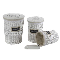 SET 3 CESTE PORTABIANCHERIA LAUNDRY CON FORMA TONDA IN VIMINI BIANCO