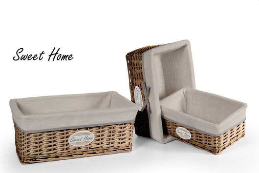 MAURY'S SET 3 CESTE LEGNO/BEIGE CON SCRITTA SWEET HOME CON COPERCHIO