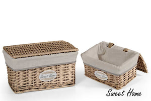MAURY'S CESTE BEIGE RETTANGOLARI CON SCRITTA SWEET HOME SET2PZ CON COPERCHIO