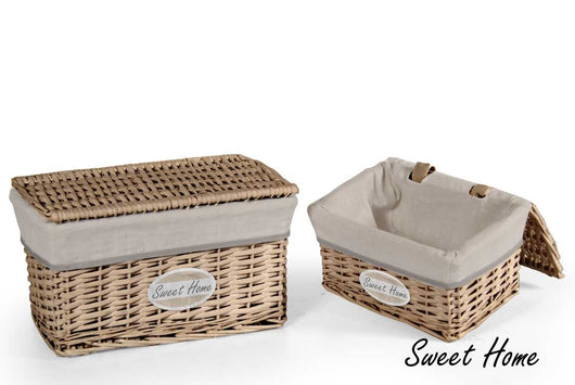 MAURY'S CESTE BEIGE RETTANGOLARI CON SCRITTA SWEET HOME SET2PZ CON COPERCHIO