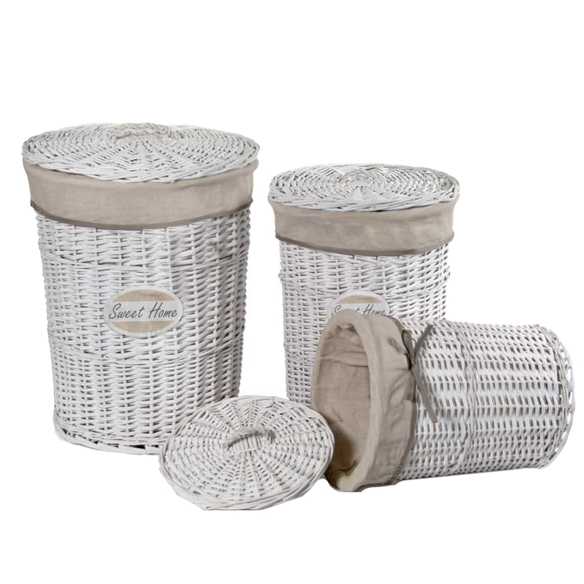 SET DI 3 CESTI PORTA BIANCHERIA SWEET HOME IN COLORE BIANCO