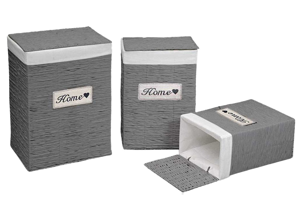 SET 3 CESTE PORTABIANCHERIA 54/49/44 IN TESSUTO GRIGIO DESIGN HOME