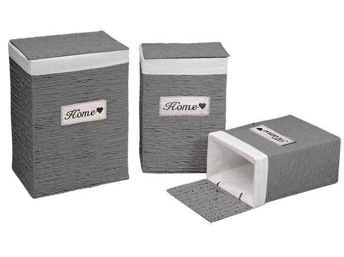 SET 3 CESTE PORTABIANCHERIA 54/49/44 IN TESSUTO GRIGIO DESIGN HOME