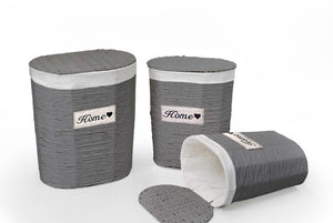 SET 3 CESTE OVALI PORTABIANCHERIA HOME 54/49/44 IN COLORE GRIGIO E BIANCO