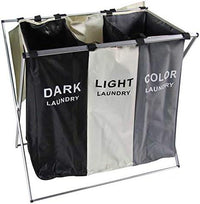 CESTO PORTABIANCHERIA A 3 SCOMPARTI IN TESSUTO STRUTTURA IN ALLUMINIO PIEGHEVOLE