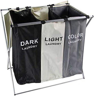 CESTO PORTABIANCHERIA A 3 SCOMPARTI IN TESSUTO STRUTTURA IN ALLUMINIO PIEGHEVOLE