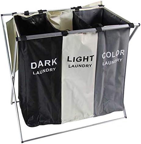 CESTO PORTABIANCHERIA A 3 SCOMPARTI IN TESSUTO STRUTTURA IN ALLUMINIO PIEGHEVOLE