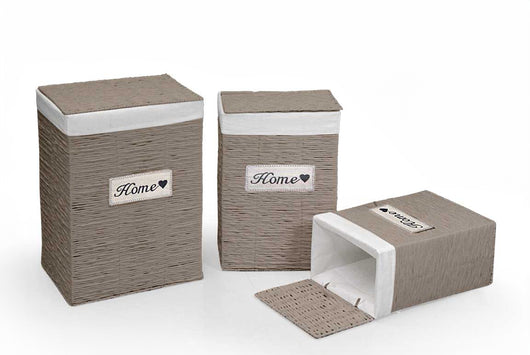 SET 3 CESTE RETTANGOLARI PORTABIANCHERIA HOME 54/49/44 COLORE TORTORA E BIANCO