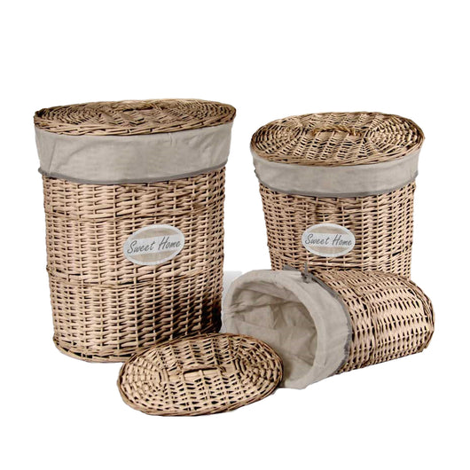 SET 3 CESTE OVALI SWEET HOME PORTA BIANCHERIA IN LEGNO NATURALE
