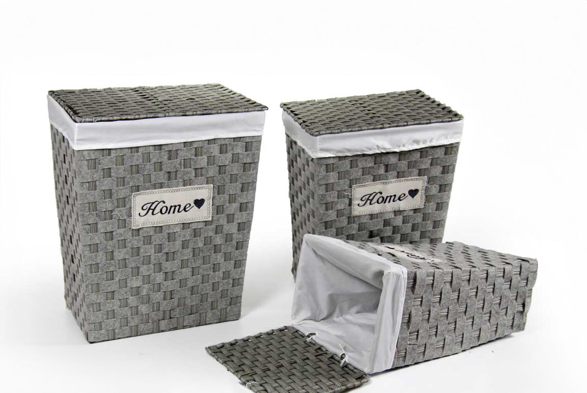 TRIS CESTE PORTABIANCHERIA IN VIMINI E TESSUTO HOME  BIANCO E GRIGIO