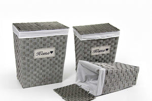 TRIS CESTE PORTABIANCHERIA IN VIMINI E TESSUTO HOME  BIANCO E GRIGIO