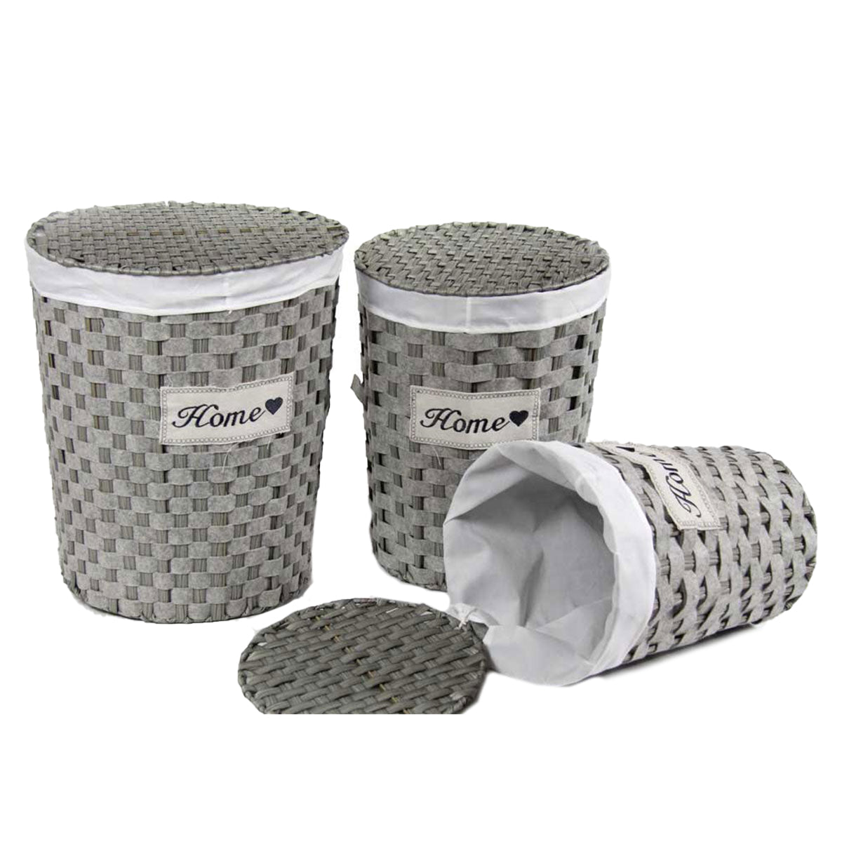 SET 3 CESTE PORTABIANCHERIA A FORMA TONDA IN VIMINI GRIGIO