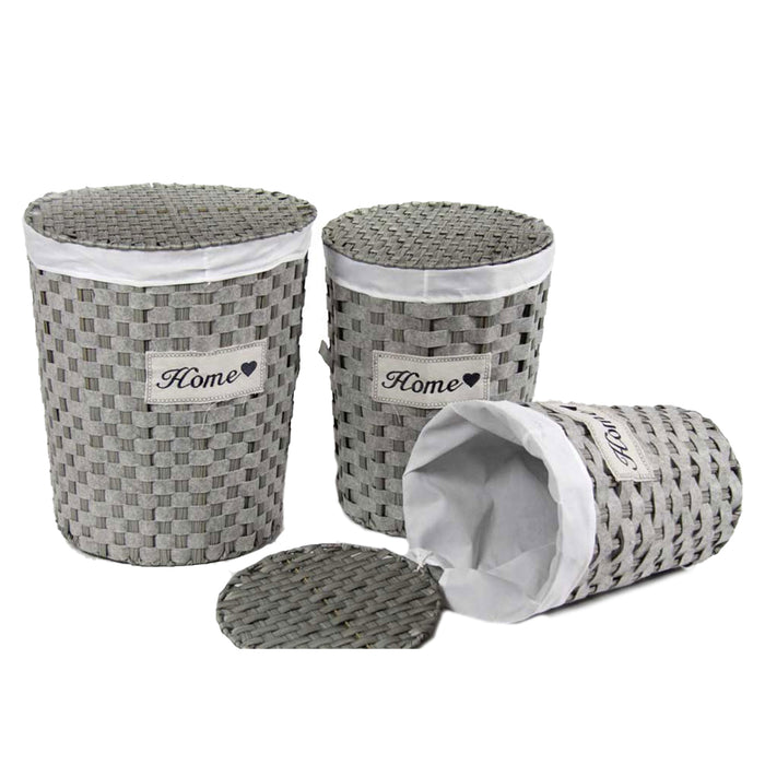 SET 3 CESTE PORTABIANCHERIA A FORMA TONDA IN VIMINI GRIGIO