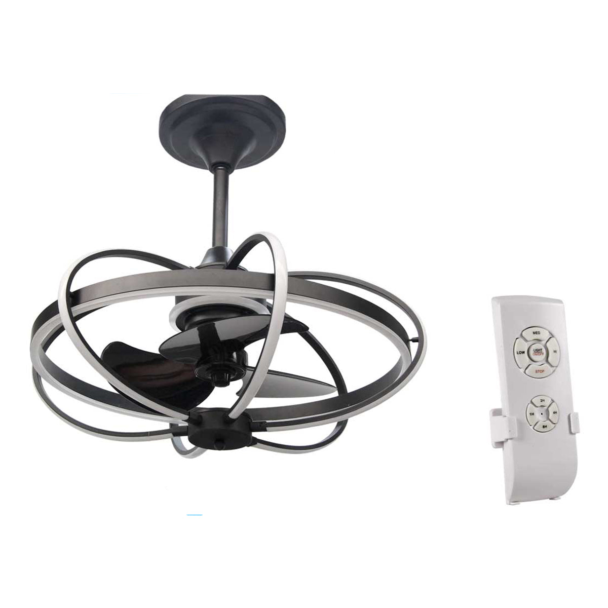 LAMPADARIO CON VENTILATORE E LUCE A LED CON TELECOMANDO 86 X 84CM COLORE NERO