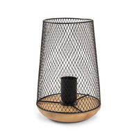 LAMPADA DA ARREDO IN METALLO CON BASE LEGNO A RETE 17X17X23CM IN COLORE NERO