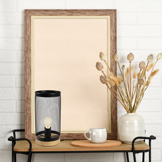 LAMPADA DA ARREDO IN METALLO CON BASE LEGNO A RETE 15X14X28CM COLORE NERO