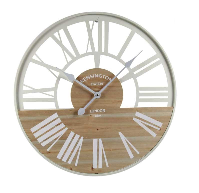 OROLOGIO PARETE BIANCO IN METALLO E LEGNO 60X2 CM CON NUMERI ROMANI