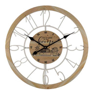 OROLOGIO IN METALLO DA PARETE 60X5X60 CM CON INSERTI IN LEGNO E SCRITTA HOME