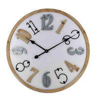 OROLOGIO DA PARETE TONDO IN LEGNO 60X5X60CM CON SIMPATICI INSERTI IN METALLO