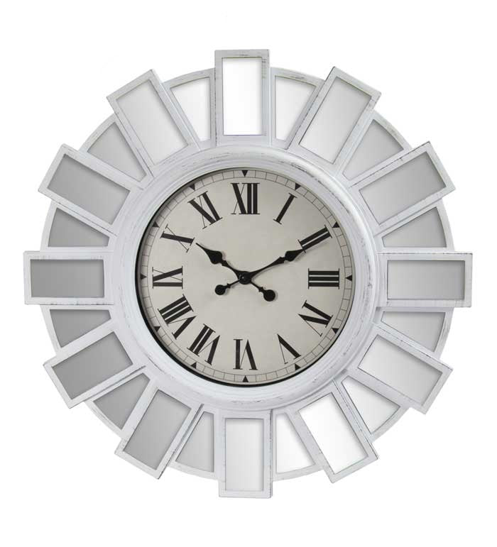 OROLOGIO MAXI DA PARETE STILE MODERNO CON SPECCHI E VETRO 76X6 CM BIANCO