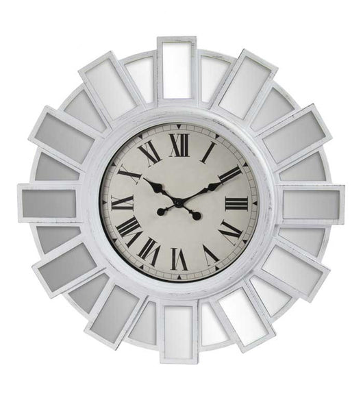 OROLOGIO MAXI DA PARETE STILE MODERNO CON SPECCHI E VETRO 76X6 CM BIANCO